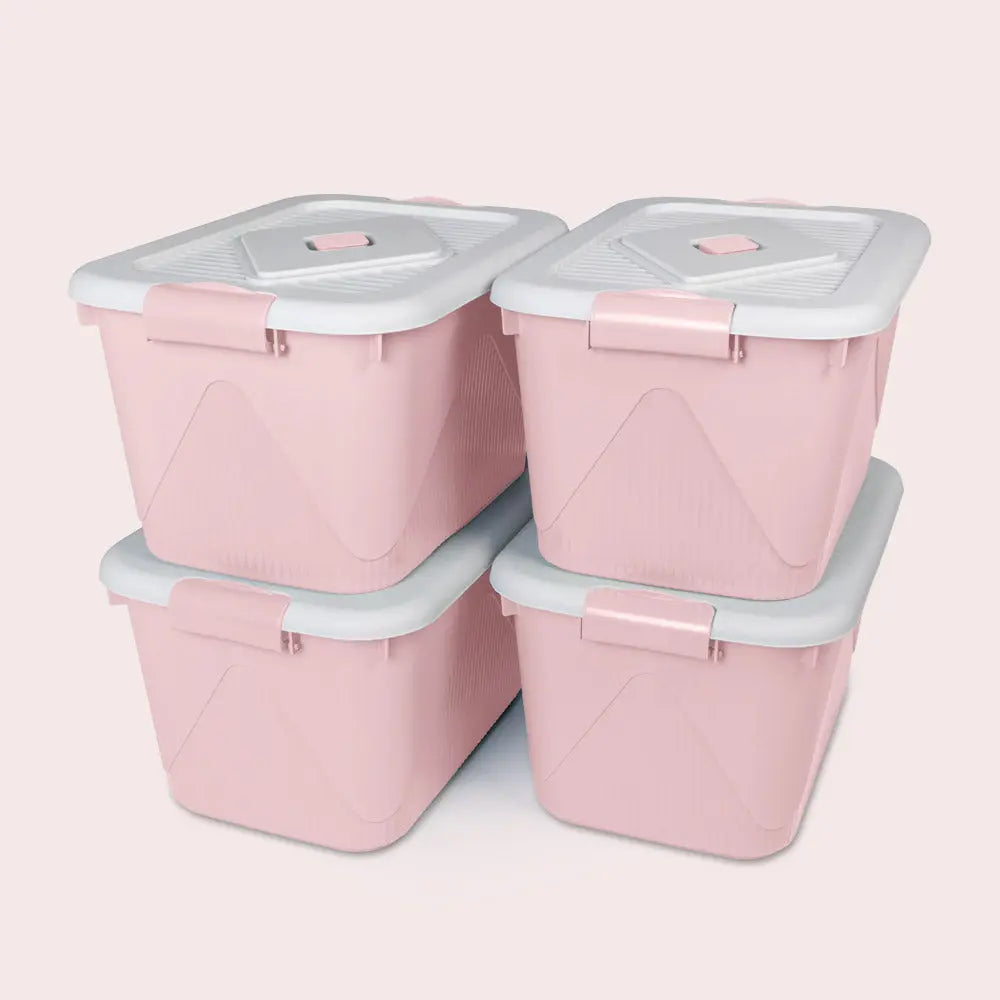 Boite de Rangement - Lot de 4 - Rose Pale , Anti humidité , Sans BPA , Empilable