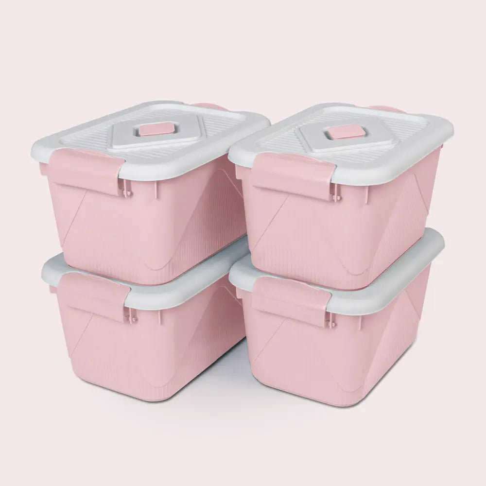 Boite de Rangement - Lot de 4 - Rose Pale , Anti humidité , Sans BPA , Empilable